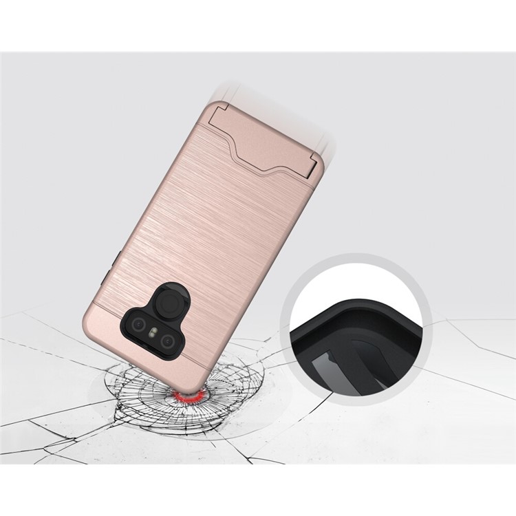 2-In-1 Brushed Plastic + TPU Kickstand Card Holder Phone Case for LG G6 - Gold-4