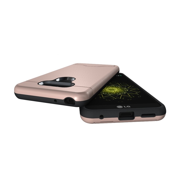 2-In-1 Brushed Plastic + TPU Kickstand Card Holder Phone Case for LG G6 - Gold-5
