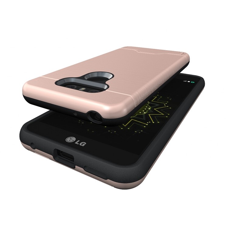 2-In-1 Brushed Plastic + TPU Kickstand Card Holder Phone Case for LG G6 - Gold-6