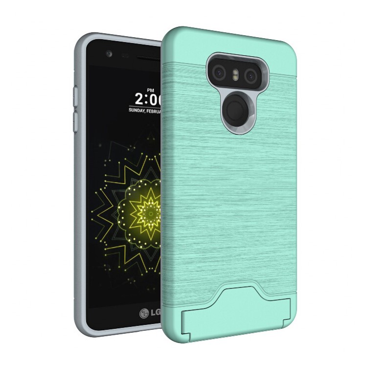 Brushed Plastic + TPU 2-In-1 Mobile Case with Stand Card Slot for LG G6 - Cyan-1