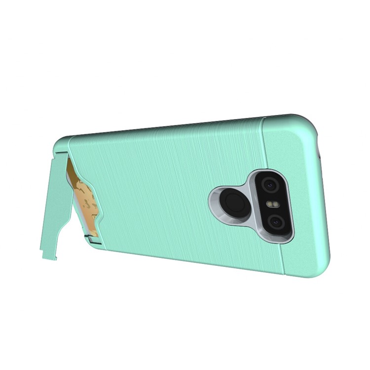 Brushed Plastic + TPU 2-In-1 Mobile Case with Stand Card Slot for LG G6 - Cyan-10
