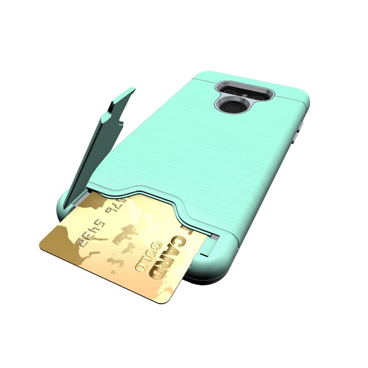 Brushed Plastic + TPU 2-In-1 Mobile Case with Stand Card Slot for LG G6 - Cyan-2