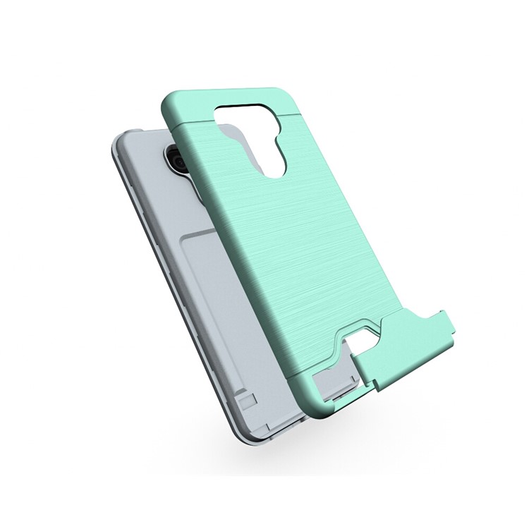Brushed Plastic + TPU 2-In-1 Mobile Case with Stand Card Slot for LG G6 - Cyan-3