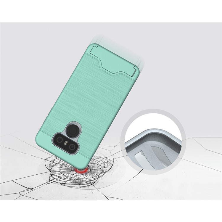 Brushed Plastic + TPU 2-In-1 Mobile Case with Stand Card Slot for LG G6 - Cyan-4