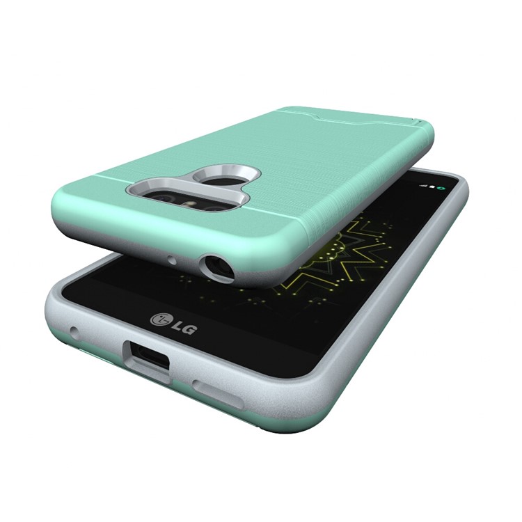 Brushed Plastic + TPU 2-In-1 Mobile Case with Stand Card Slot for LG G6 - Cyan-6