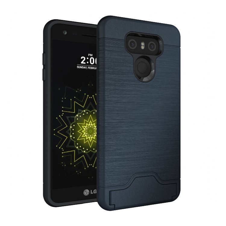 Detachable Brushed Plastic + TPU Kickstand Card Slot Mobile Cover for LG G6 - Dark Blue-1