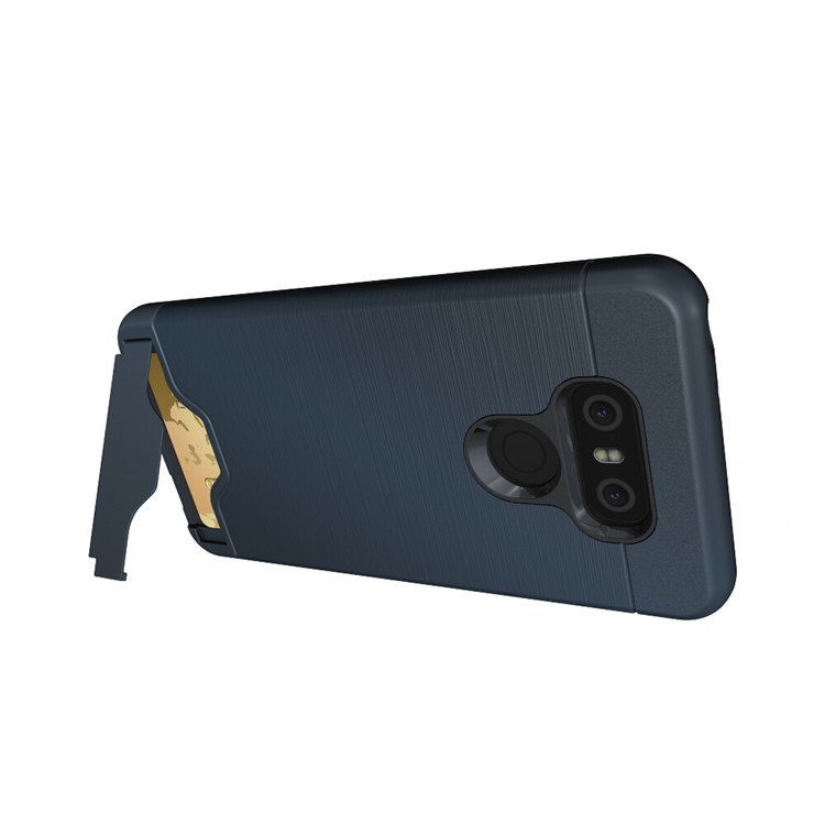 Detachable Brushed Plastic + TPU Kickstand Card Slot Mobile Cover for LG G6 - Dark Blue-10