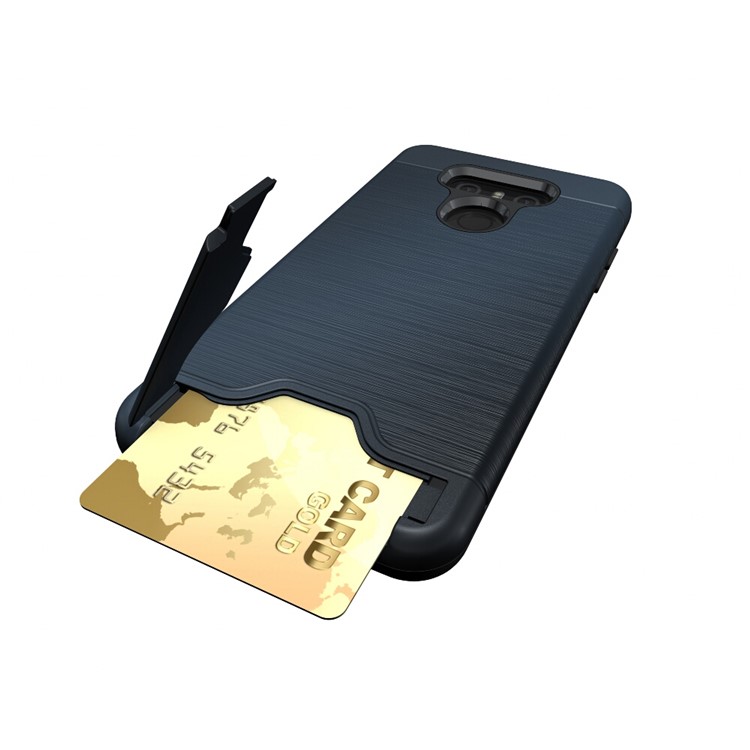 Detachable Brushed Plastic + TPU Kickstand Card Slot Mobile Cover for LG G6 - Dark Blue-2