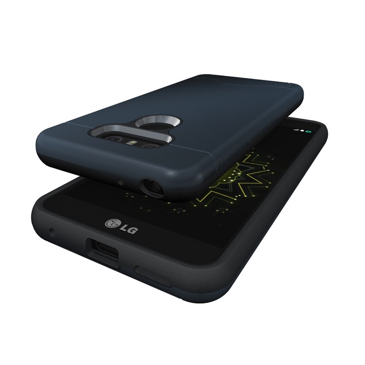 Detachable Brushed Plastic + TPU Kickstand Card Slot Mobile Cover for LG G6 - Dark Blue-6