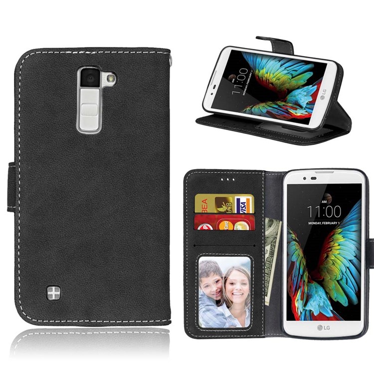 Vintage Matte Leather Wallet Case for LG K10 - Black-1