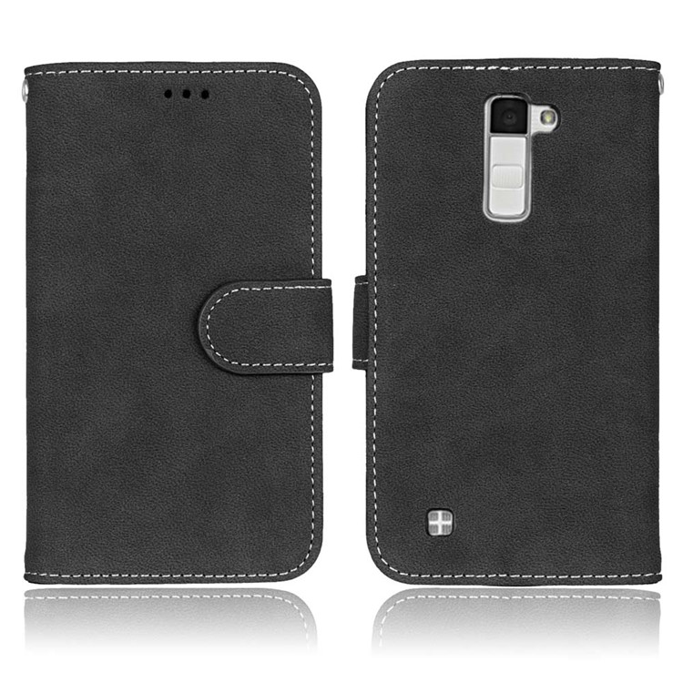 Vintage Matte Leather Wallet Case for LG K10 - Black-2