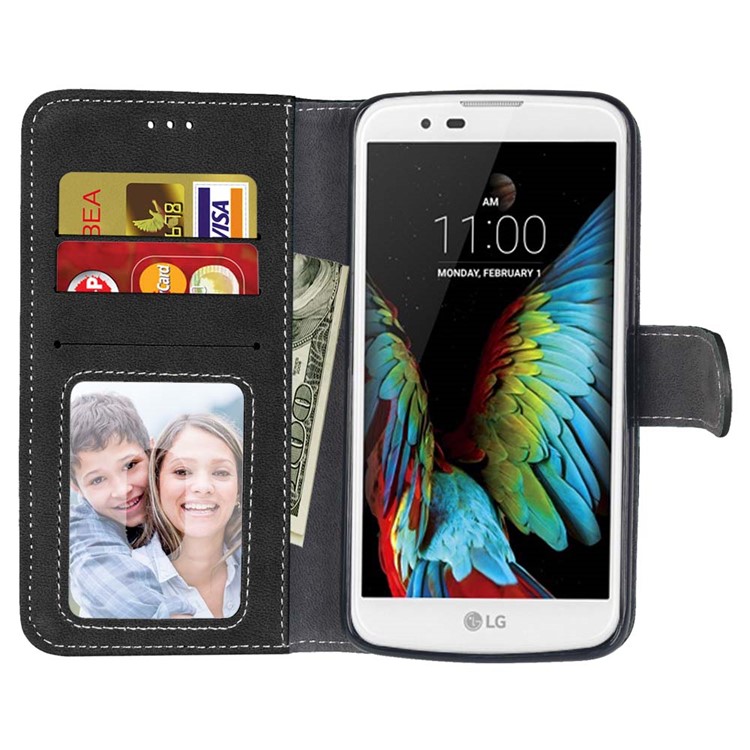 Vintage Matte Leather Wallet Case for LG K10 - Black-9