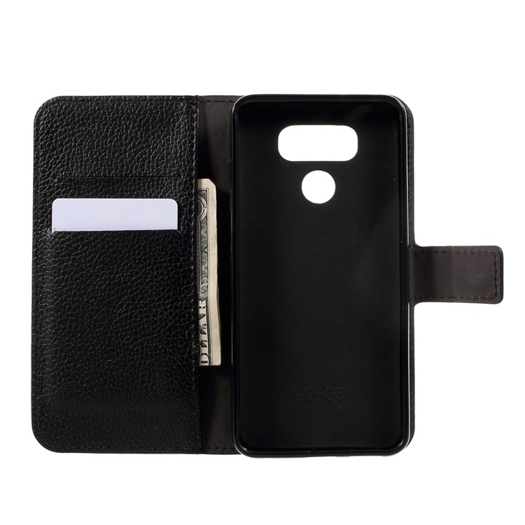 For LG G6 Litchi Grain PU Leather Cell Phone Case Wallet Cover Stand - Black-12