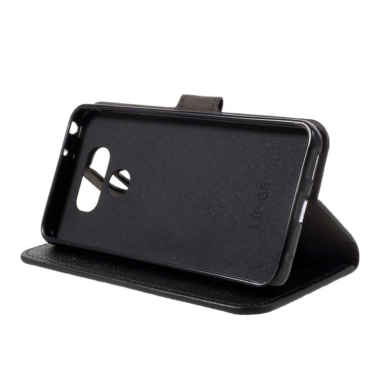 For LG G6 Litchi Grain PU Leather Cell Phone Case Wallet Cover Stand - Black-8