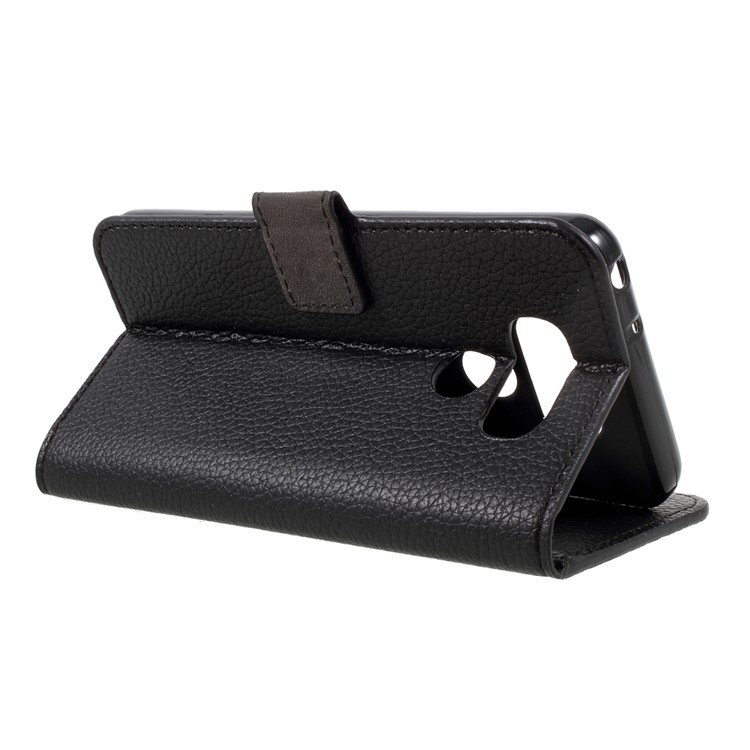 For LG G6 Litchi Grain PU Leather Cell Phone Case Wallet Cover Stand - Black-10