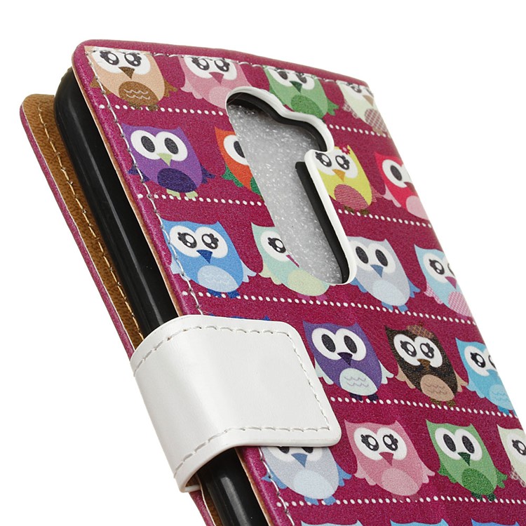 Patterned Leather Wallet Case for LG X mach - Mini Owls Purple Background-3