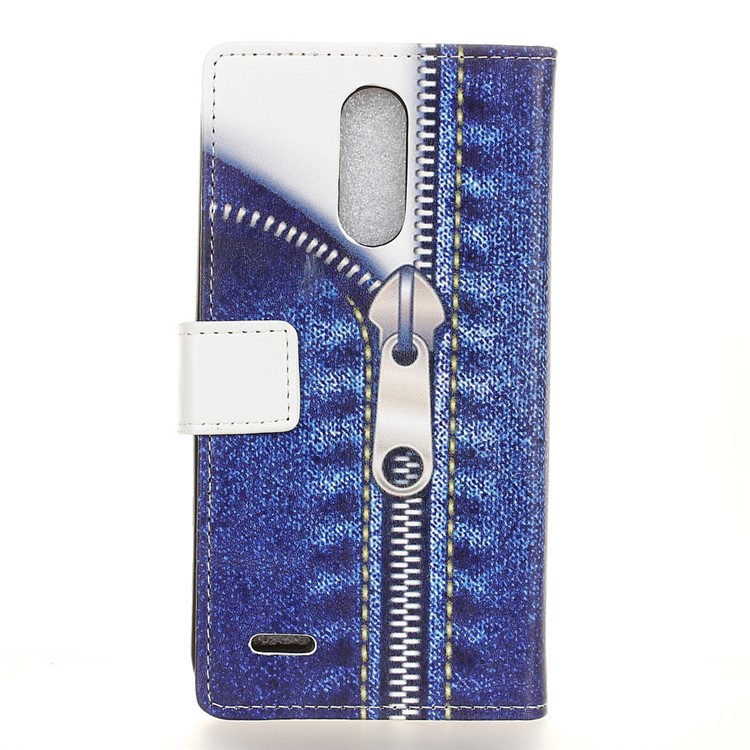 Patterned Phone Accessory Leather Wallet Cover for LG K10 (2017) - Jeans Metal Zipper-2