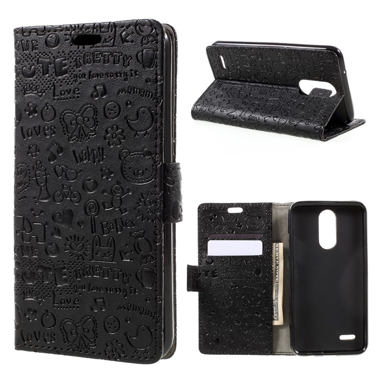 For LG K4 (2017) Cartoon Graffiti Stand Wallet PU Leather Phone Case - Black-1