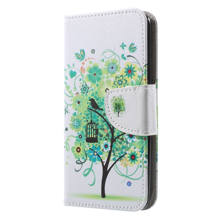 Leather Stand Card Slots Patterned Case for LG K4 (2017) - Green Tree-1