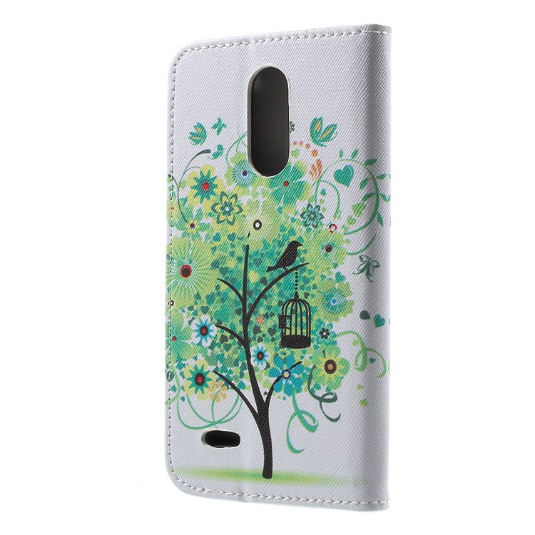 Leather Stand Card Slots Patterned Case for LG K4 (2017) - Green Tree-2