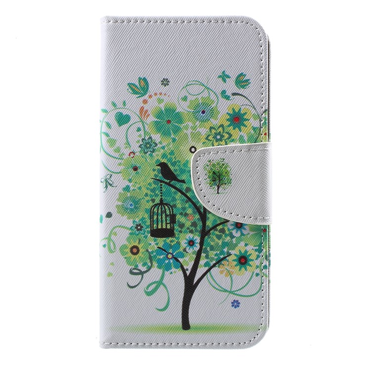 Leather Stand Card Slots Patterned Case for LG K4 (2017) - Green Tree-3
