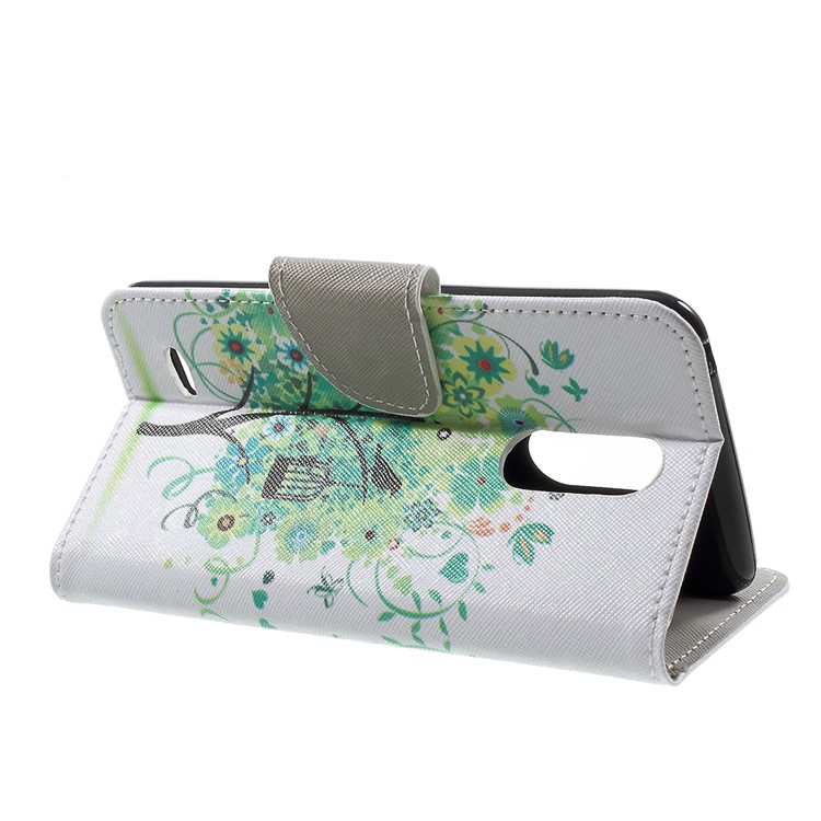 Leather Stand Card Slots Patterned Case for LG K4 (2017) - Green Tree-4