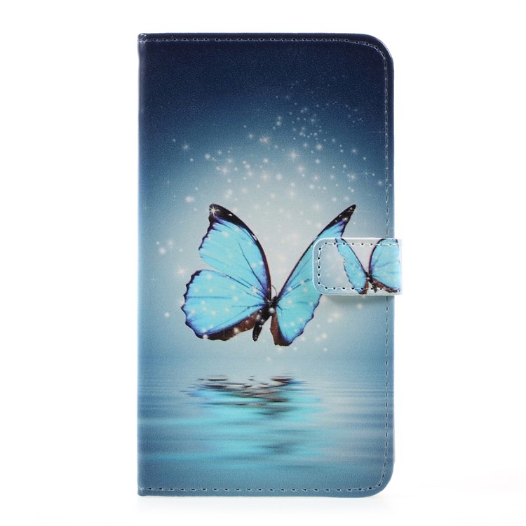 Pattern Printing Leather Card Holder Case for LG G6 - Blue Butterfly-1
