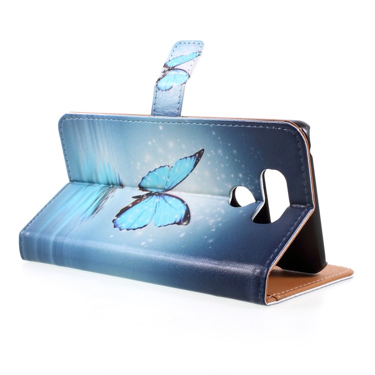 Pattern Printing Leather Card Holder Case for LG G6 - Blue Butterfly-4