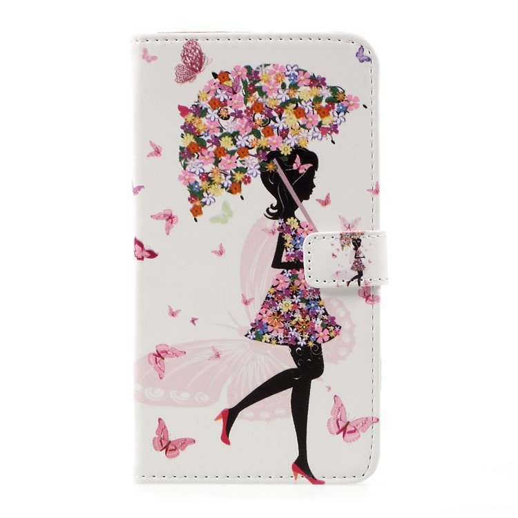 Pattern Printing PU Leather Wallet Case for LG G6 - Flowered Girl Holding Umbrella-1