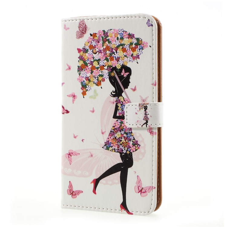 Pattern Printing PU Leather Wallet Case for LG G6 - Flowered Girl Holding Umbrella-2