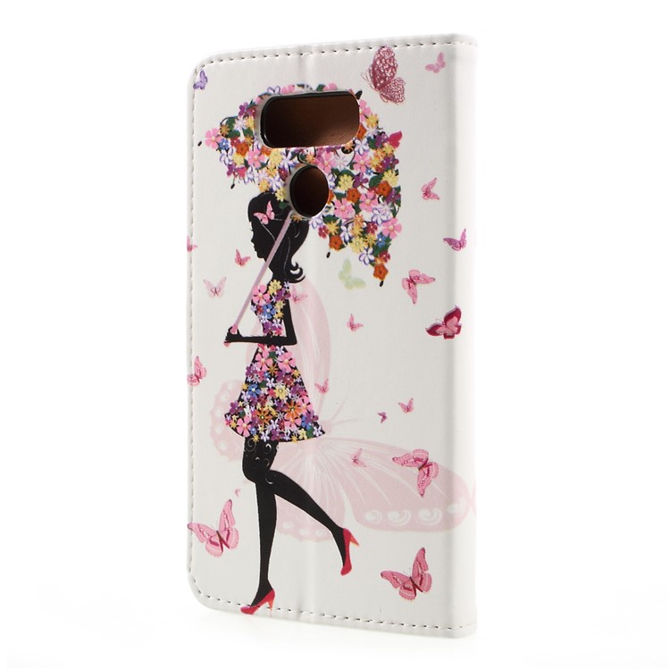 Pattern Printing PU Leather Wallet Case for LG G6 - Flowered Girl Holding Umbrella-3
