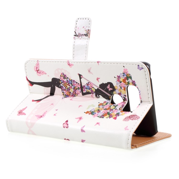 Pattern Printing PU Leather Wallet Case for LG G6 - Flowered Girl Holding Umbrella-4