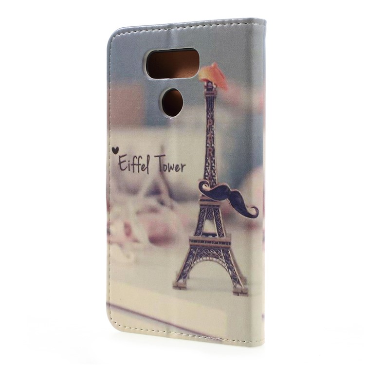 Pattern Printing Leather Stand Case with Card Slots for LG G6 - Eiffel Tower and Mustache-3