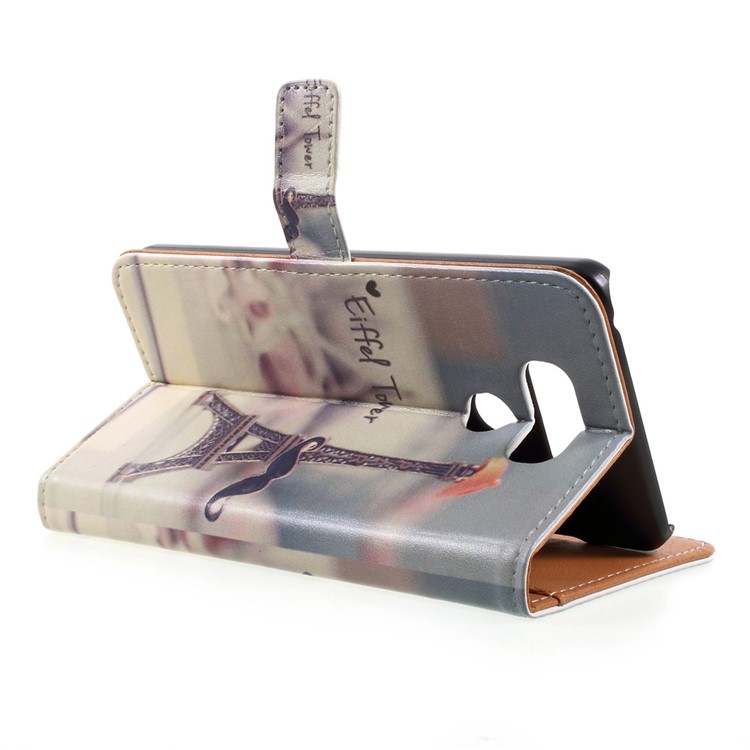 Pattern Printing Leather Stand Case with Card Slots for LG G6 - Eiffel Tower and Mustache-4