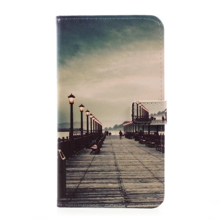 Pattern Printing Leather Wallet Case Accessory for LG G6 - Dock at Sunset-1