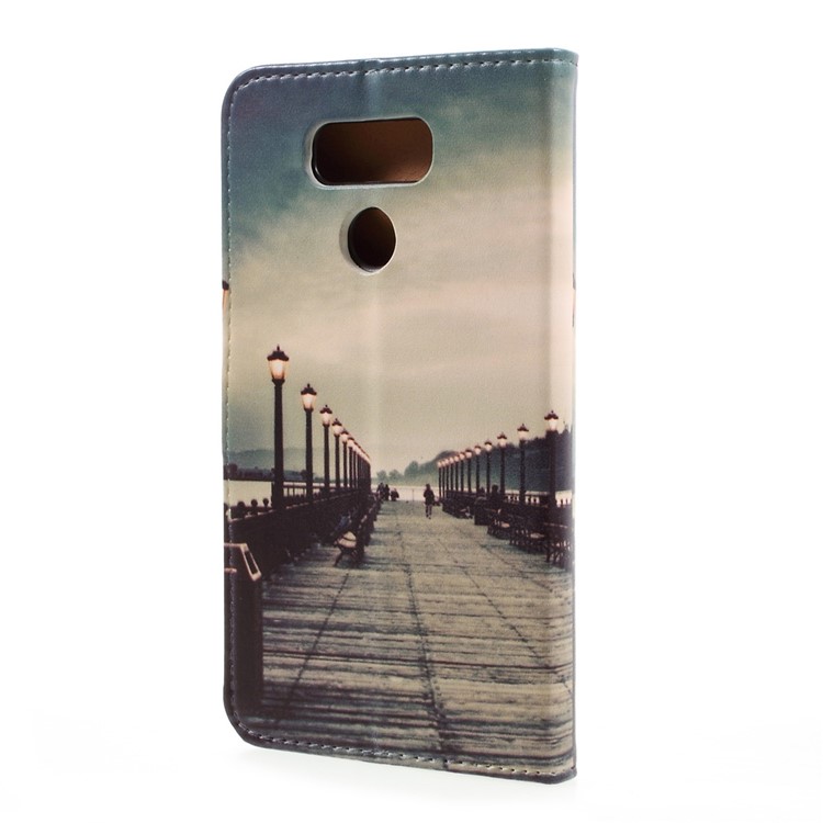 Pattern Printing Leather Wallet Case Accessory for LG G6 - Dock at Sunset-3