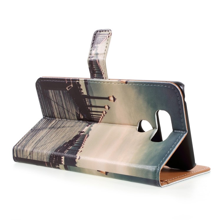 Pattern Printing Leather Wallet Case Accessory for LG G6 - Dock at Sunset-4