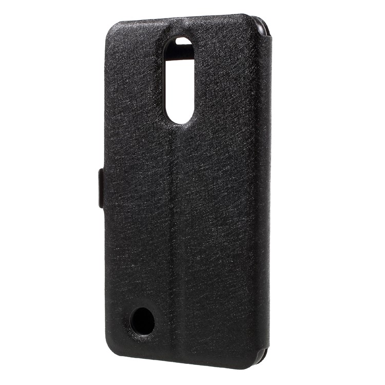 For LG K4 (2017) Silk Texture Dual Window Stand Leather Phone Case - Black-2