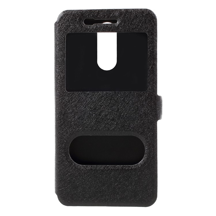 For LG K4 (2017) Silk Texture Dual Window Stand Leather Phone Case - Black-3