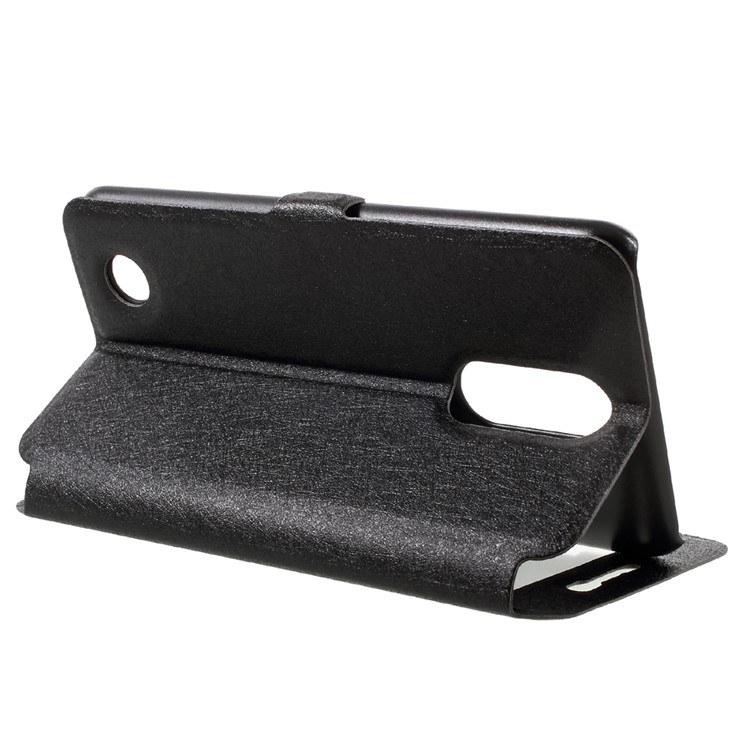 For LG K4 (2017) Silk Texture Dual Window Stand Leather Phone Case - Black-5