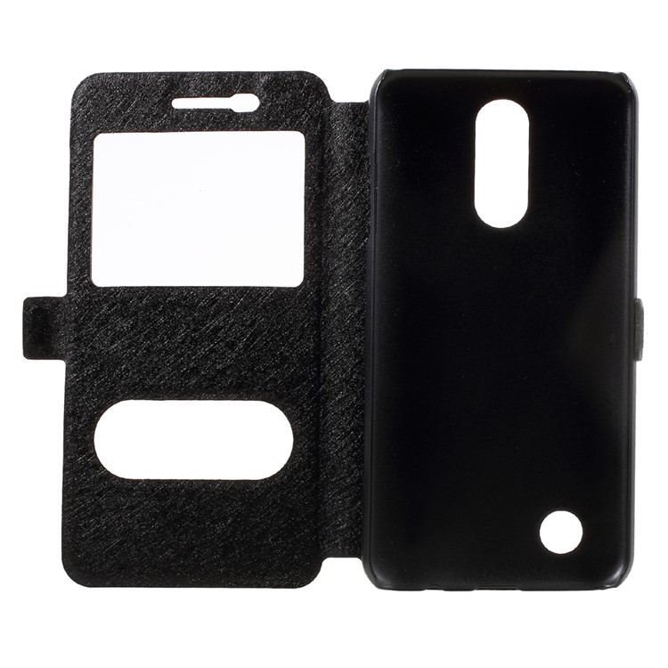 For LG K4 (2017) Silk Texture Dual Window Stand Leather Phone Case - Black-6