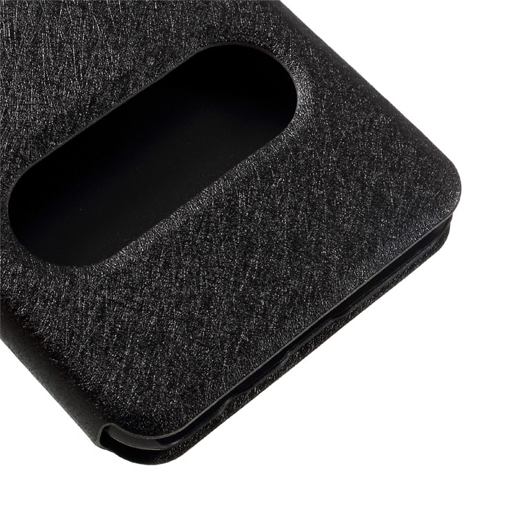 For LG K4 (2017) Silk Texture Dual Window Stand Leather Phone Case - Black-7