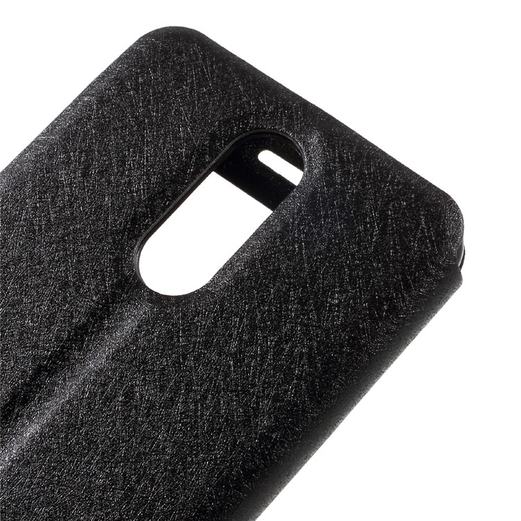 For LG K4 (2017) Silk Texture Dual Window Stand Leather Phone Case - Black-8