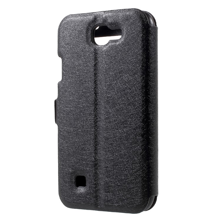 For LG K3 2017 Silk Texture Dual Window Stand Leather Phone Case - Black-3
