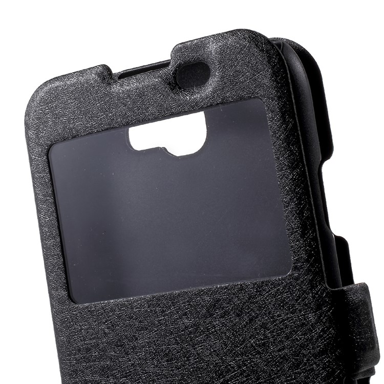 For LG K3 2017 Silk Texture Dual Window Stand Leather Phone Case - Black-5