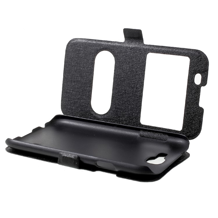 For LG K3 2017 Silk Texture Dual Window Stand Leather Phone Case - Black-8