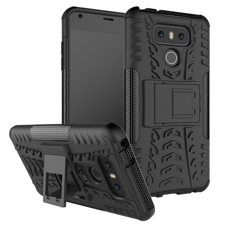 Tyre Pattern Kickstand 2-In-1 Cell Phone Case PC + TPU for LG G6 - Black-1
