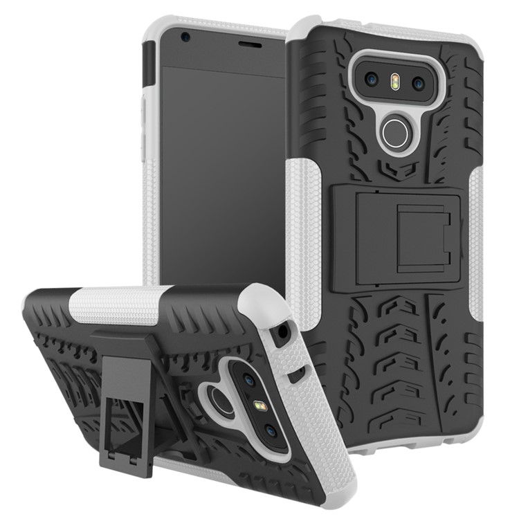Tyre Pattern Kickstand 2-In-1 PC + TPU Cellphone Cover for LG G6 - White-1