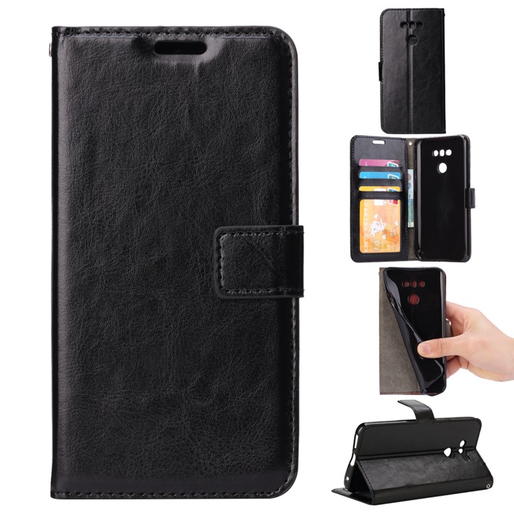 Crazy Horse Leather Wallet Case with ID/Credit Card Slots for LG G6 - Black-1