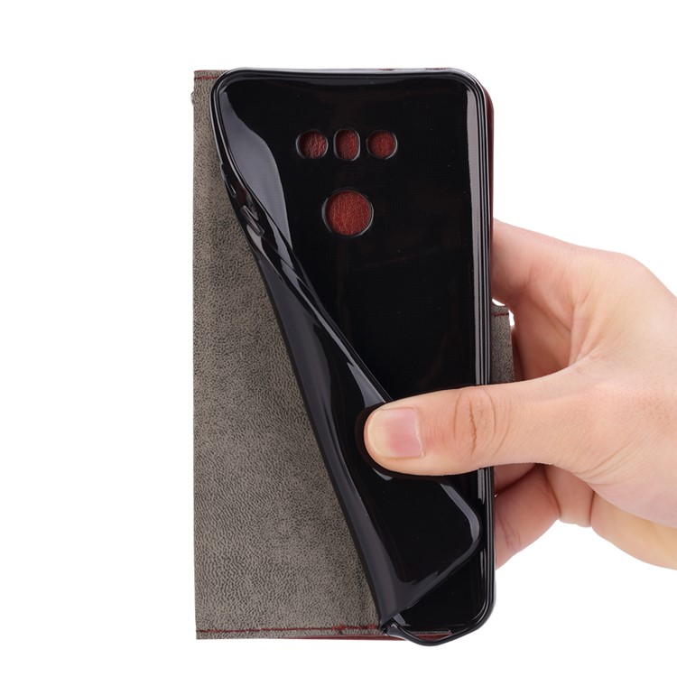 Crazy Horse Leather Wallet Case with ID/Credit Card Slots for LG G6 - Black-6